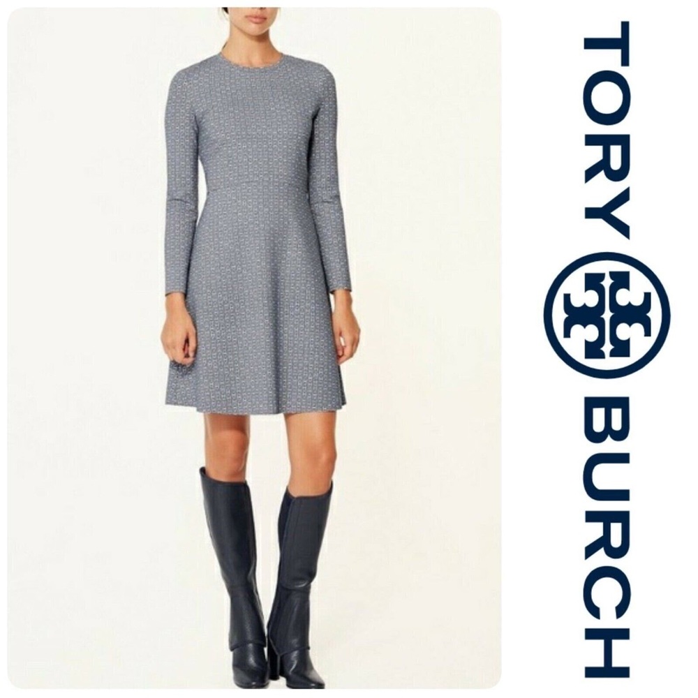 TORY BURCH Corrine Dress in New Ivory/Navy Gemini Link Woman’s Sz M